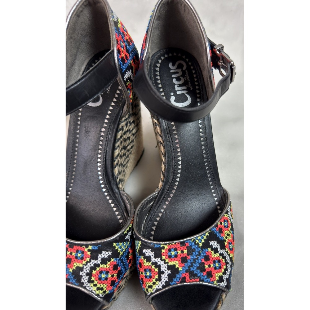 Circus by Sam Edelman Sutton Wedge Sandal 6M Tan Floral Embroidered Boho Strappy - Picture 9 of 15